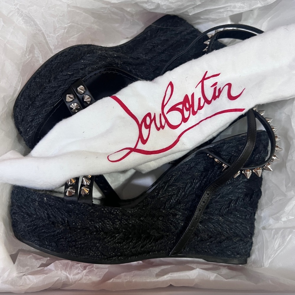 Christian Louboutin Mafaldina Zeppa 120 Black Spiked Wedge Sandals 38 NEW $895 - Picture 5 of 13